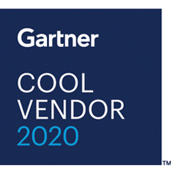 Gartner Cool Vendor 2020 logo, featuring white and blue text on a dark blue square background.