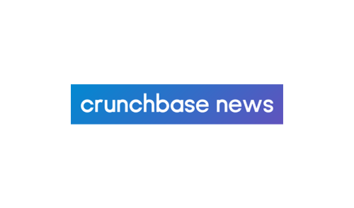 Logo reading crunchbase news in lowercase white letters on a horizontal blue to purple gradient rectangle.