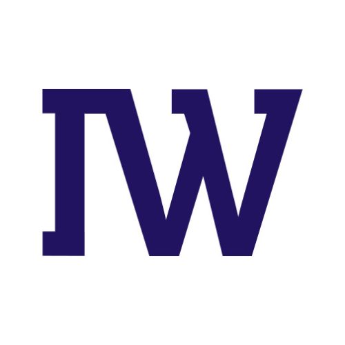 Bold, stylized letters IW in a dark blue color on a white background.