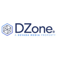 Logo of DZone, featuring a hexagonal geometric design on the left and the text DZone A Devada Media Property in blue letters.