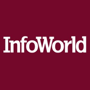 The image shows the InfoWorld logo. The word InfoWorld is written in bold, white letters on a maroon background.