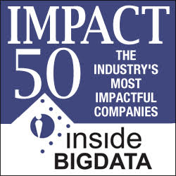 Logo for IMPACT 50 The Industrys Most Impactful Companies by insideBIGDATA, featuring bold text on a blue and white background with a stylized data-related graphic.