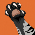 Illustration of a raised tiger paw with outstretched claws against an orange background. The fur features black and white stripes, highlighting the iconic pattern of a tiger.