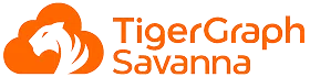 Logo displaying an orange stylized tiger head inside an abstract shape on the left. Next to it, the text TigerGraph Savanna is written in bold orange letters.